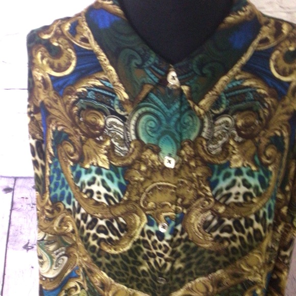 Susan Graver printed feather weave button front shirt blouse top size 18W - Picture 3 of 8